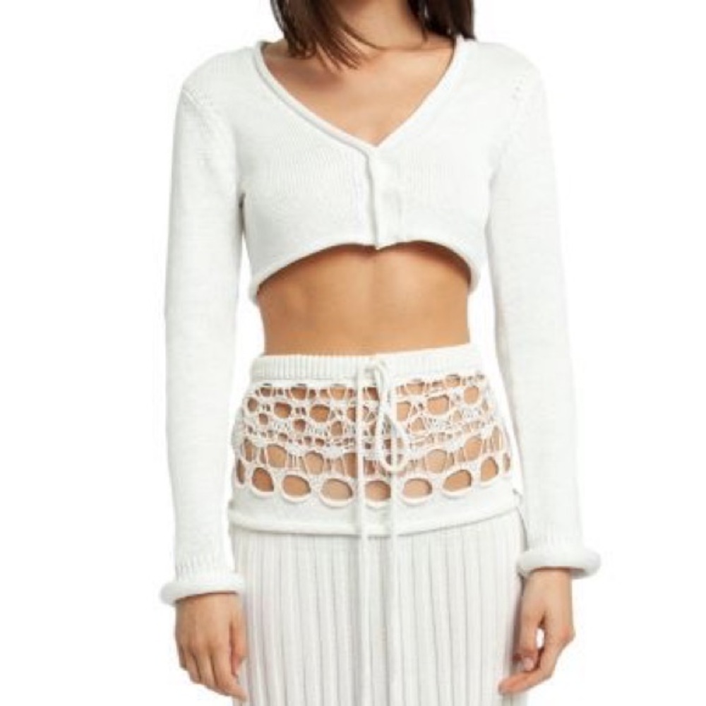 CHRISTOPHER ESBER Cropped Crochet Cardigan in white size XS